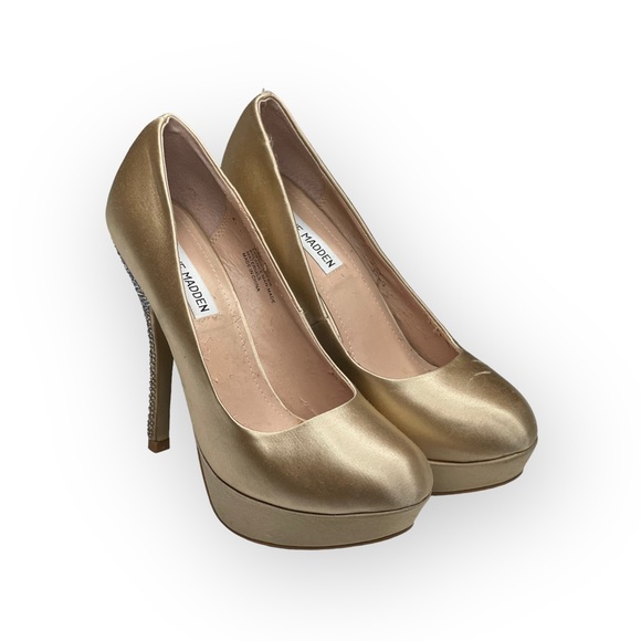 Steve Madden ☀︎︎ Partyy-R Glitter Crystal Platform Stilettos Pumps ☀︎︎ Champagne - Picture 11 of 16